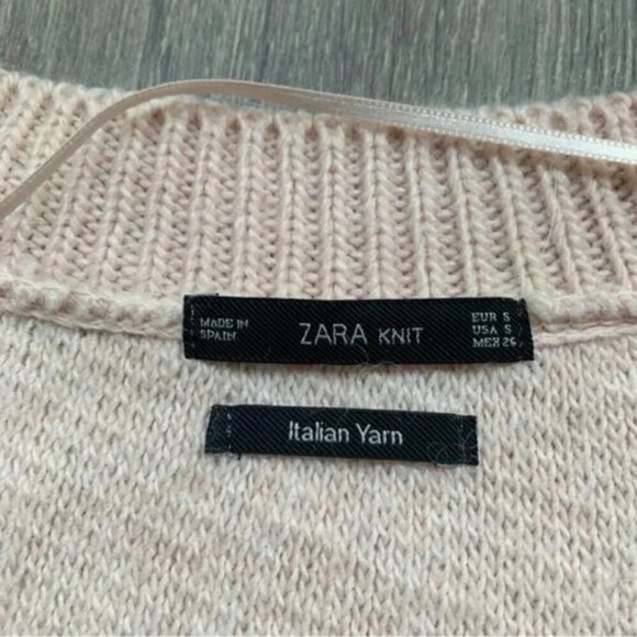 Zara Women's Sweater Chevron Knit V-neck Asymmetrical Hem Long Sleeve Pink S - Picture 13 of 16